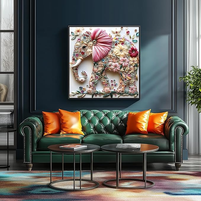 Elephant Jigsaw Puzzles for Adults 500 Pieces Colorful Crystal Flower Puzzles Beautiful Diamond Art Puzzle Difficult Unique Family Challenging Games Gift for Teens Adults Puzzle (20"x20")