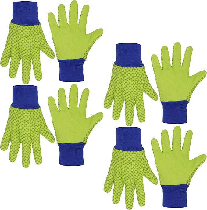 HANDLANDY 4 Pairs Kids Gardening Gloves, Girls Boys Children Garden Work Play Gloves (Green Dot, Small)