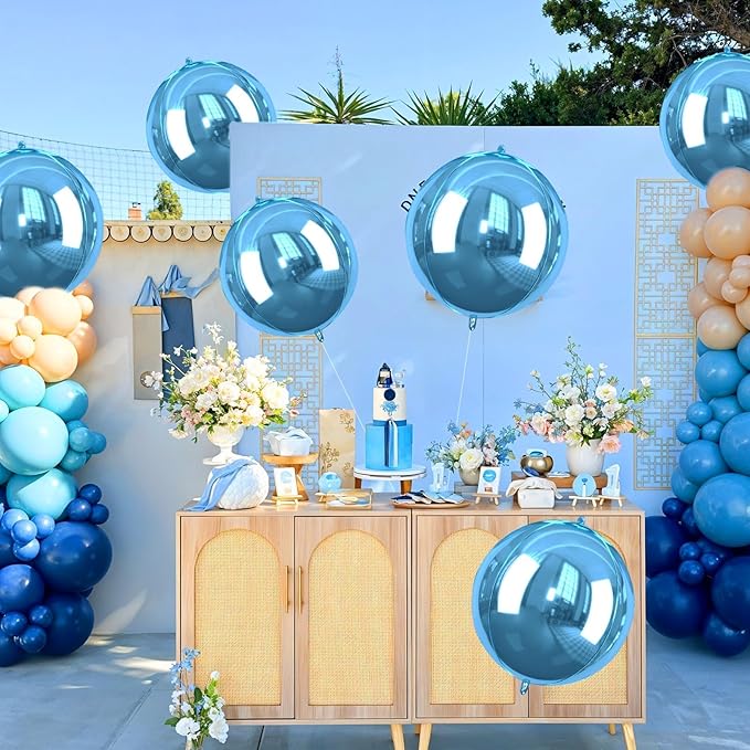 Blue Giant 4D Foil Balloons, Saxuxu 6Pcs Large Metallic Blue Round Balloons, 22 Inch Big Round Foil Balloon for Blue Sea Birthday Party Baby Shower Wedding Decorations