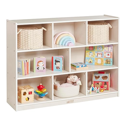 ECR4Kids 8-Compartment Mobile Storage Cabinet, 36in, Classroom Furniture, White Wash