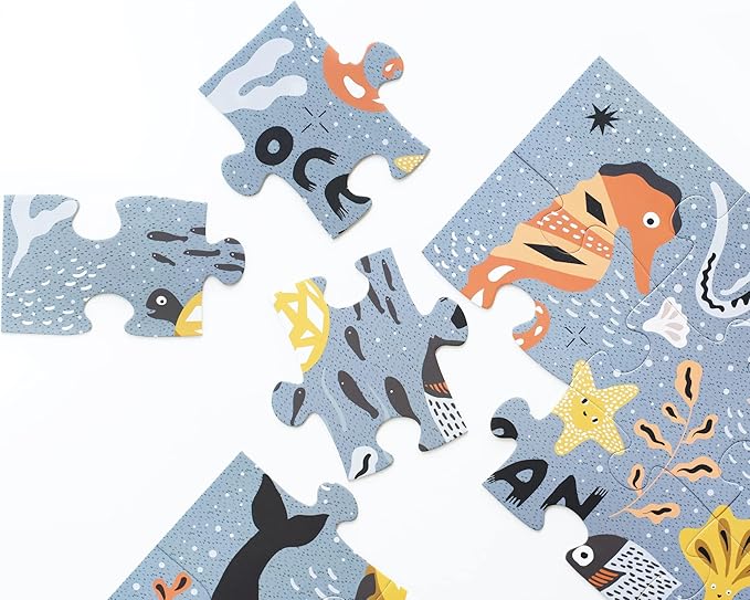 Wee Gallery Floor Puzzle, 24-Piece Jumbo Jigsaw Puzzles for Toddlers, Early Learning Activity, Cognitive and Fine Motor Skills Development, Learning Toys for Toddlers, Ocean Life