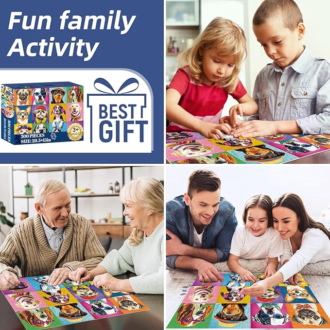 300 Pieces Puzzles for Adults,Large Pieces Multicolor Dogs Puzzle for Kids Teens Seniors,Funny Puppy Theme Jigsaw Puzzles for Kids Ages 8-10 8-12 10-12,Puzzles for Family Game Nights,20.5 x 15 in