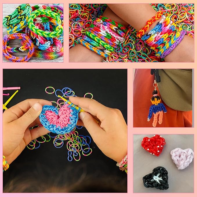 SUMAJU 18500+ Bracelet Making Kit Rubber Band, 26 Colors Rubberband Bracelet Kit with 3 Layer Container Includes Glow-in-The-Dark Rubber Bands, Bracelet Making Refill Kit Birthday Gift for Kids(Pink)