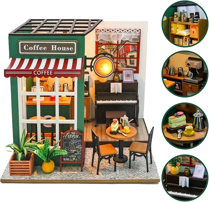 DIY Miniature Dollhouse Kit, Minihouse Crafts for Adults, Wooden Mini Craft Coffee Shop, Mini House Building Kit, Book Nook Kit，Diy Booknook Kit, Dollhouse Home Decor