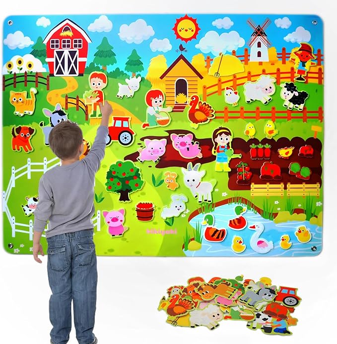 Felt Board for Toddlers Play Farm Animals Story Sets, Large Wall Activity Busy Board for Kids, Montessori Toys, Barnyard Theme Interactive Sensory Toys, Preschool Learning Play Kit, Classroom