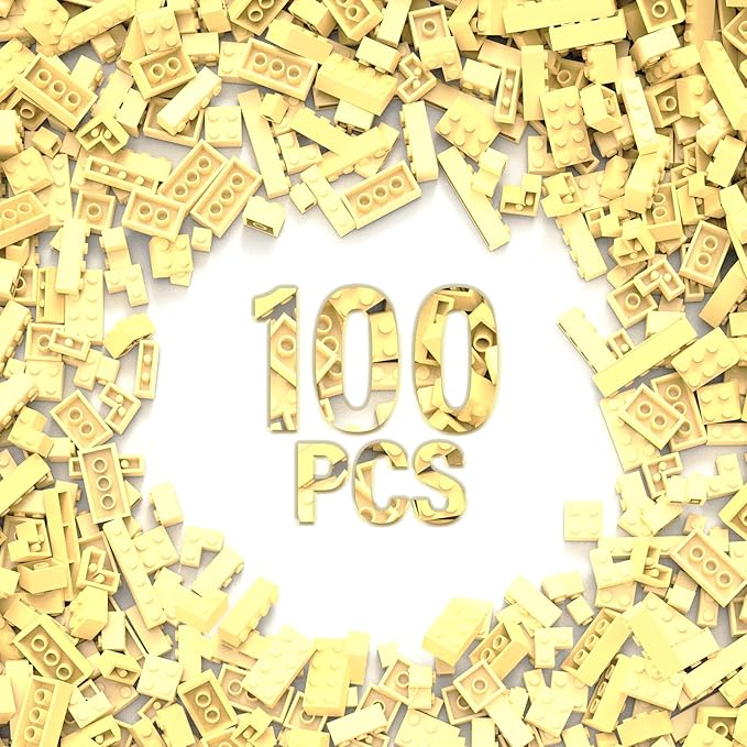 100 Piece Classic Building Blocks, Compatible with Lego Parts and Pieces (Tan, 12 Size, A0001)