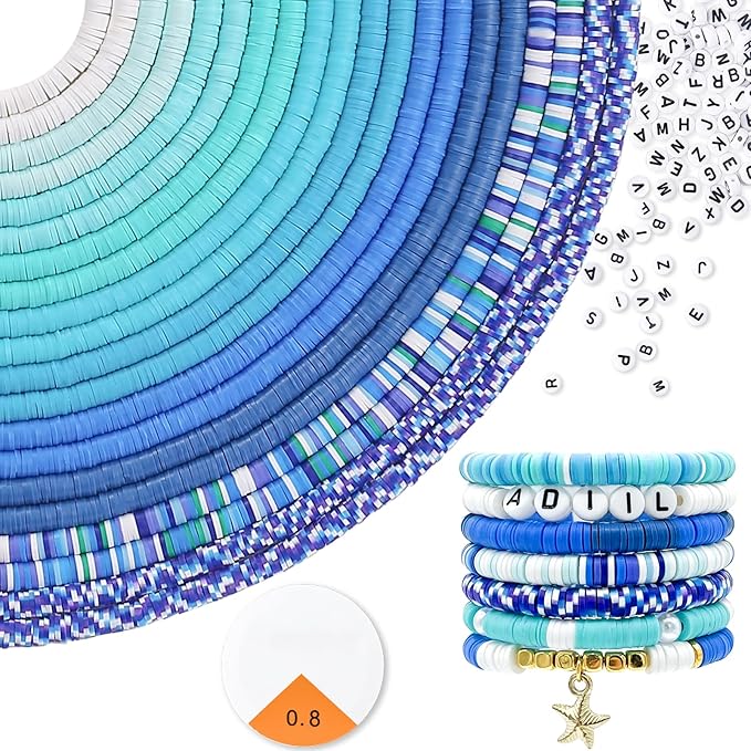 ADIIL 7200pcs Clay Beads Bracelet Making Kit, 6mm Polymer Heishi Beads for Jewelry Making, Friendship Bracelet Kit Birthday Gift for Adults Blue