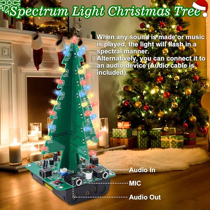 3D Christmas Tree Soldering Kit, Icstation DIY Soldering Practice Kit Spectrum Light Xmas Tree Soldering Assemble Kit for Teaching Learning STEM Educational