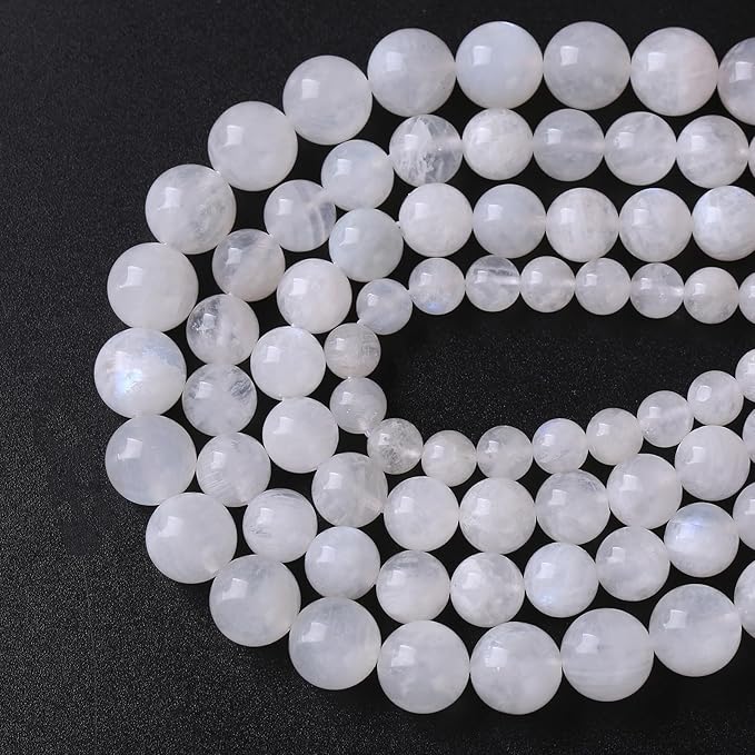 90PCS 8MM Natural Stone White Moonstone Gemstone Semi Precious Beads for Jewelry Making DIY Bracelet