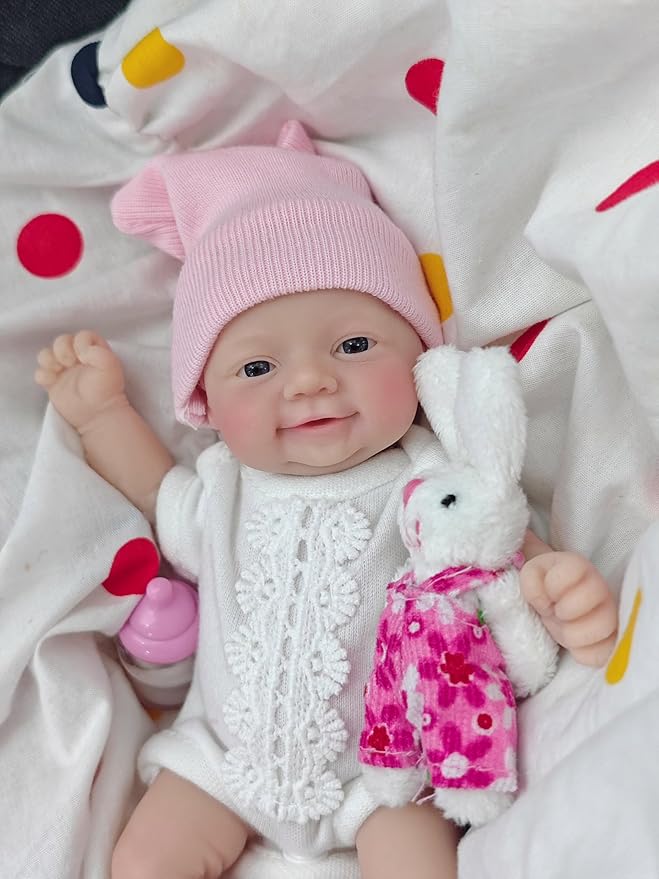7 Inch Miniature Silicone Full Body Reborn Baby Doll Micro Realistic Newborn Doll Lifelike Eyes Open Baby Girl Looks Like Real Babies Anti Stress Dolls