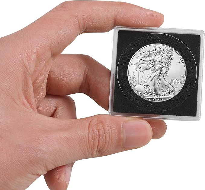 Coin Snap Holders, 20 Pcs Silver Dollar Coin Holders, Clear Coin Capsules Cases for Collectors with 5 Sizes Black Gasket 20/25/30/35/40mm, Plastic Storage Organizer Box for Coin Collection Supplies
