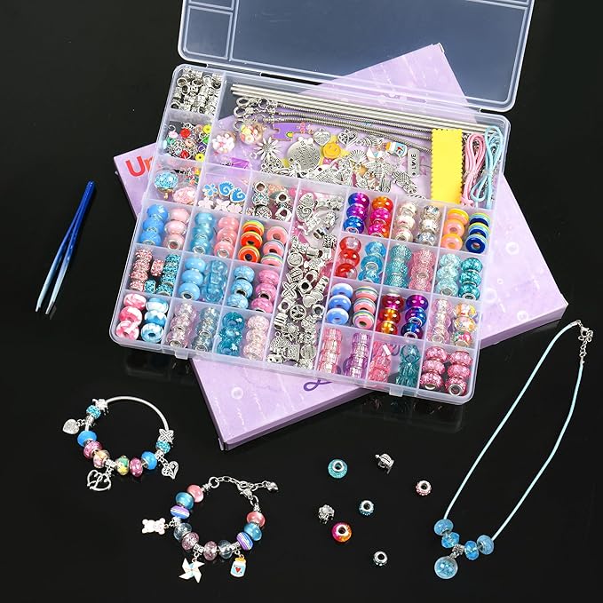 Uniartfy 305Pcs Charm Bracelet Making Kit with Organizer Box, Beads Charms for Jewelry Making Kit, Birthday Gifts for Girls 8-12, DIY Arts Crafts for 6 7 8 9 10 11 12 Year Old Kids, Teens, Women