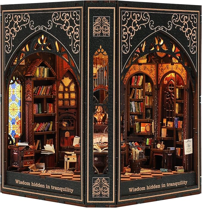 Book Nook Kit with Nightlight – Type-C and Battery Powered DIY Bookshelf Decor, Perfect for Home and Office Gift（Classical Library）