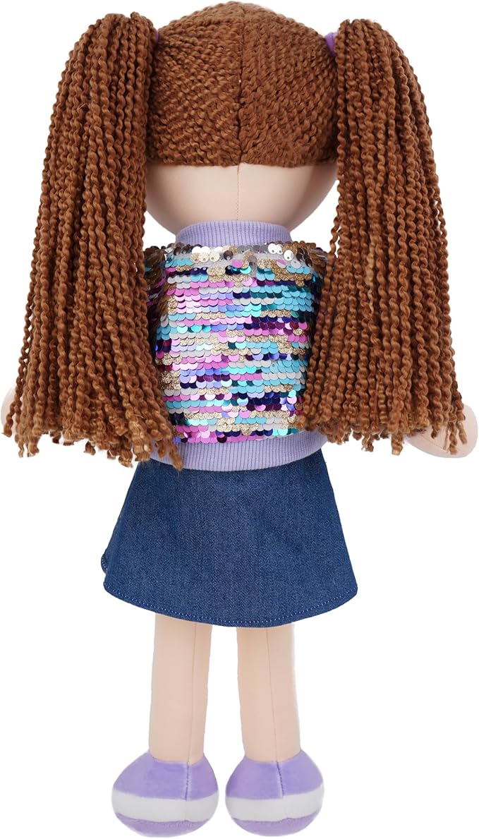 June Garden 14" Snuggle Cutie Sophie Glam - Soft Cuddly Plush Doll Gift for Girls - Huggable Rag Doll - Trendy Outfit M