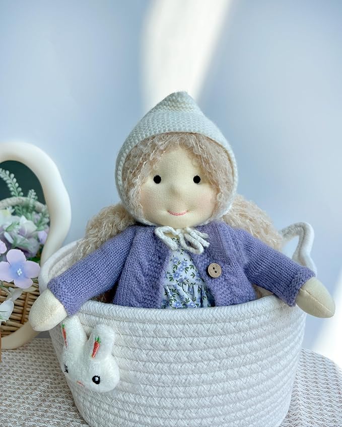 BlissfulPixie Handmade Waldorf Doll- Bunny 12", Soft Girl Rag Doll with Cute Stuffed Plush, Ideal First Doll for Babies & Toddlers