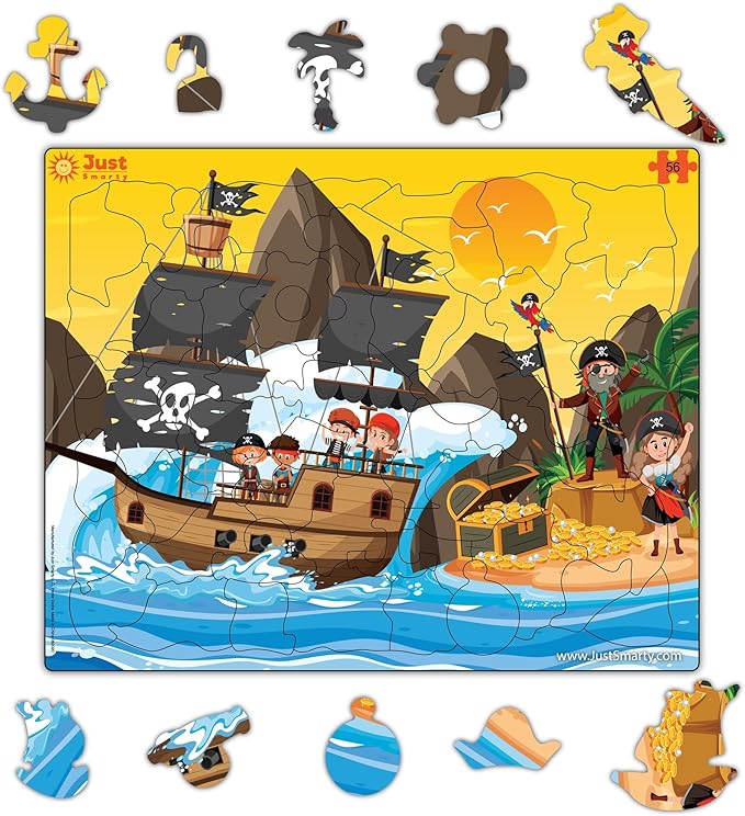Just Smarty Jigsaw Puzzle Pirate 56 Pieces for Kids Ages 4, 5, 6 Year Old with Fun Shapes and Tray. Fun Learning Educational Toy for Boys Girls in Pre-K, Kindergarten, First Grade