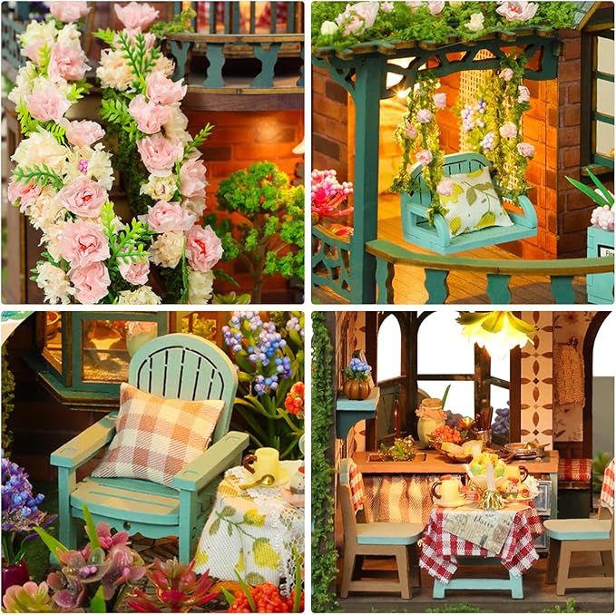 Miniature House Kit, Tiny House Kit with LED, DIY Mini House Building Kits for Adults to Building, Unique Gift for Birthday Christmas, Fairy Garden