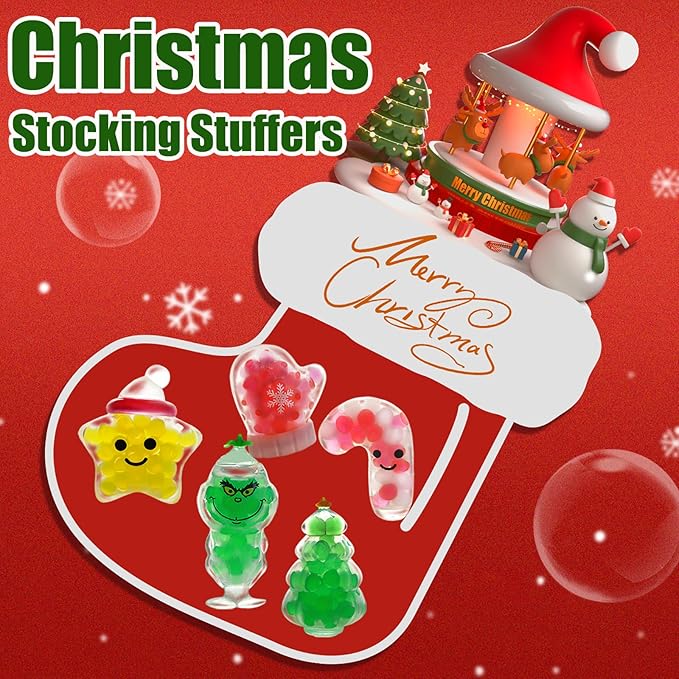 Christmas Squishy Stress Balls Fidget Toys – Sensory Stress Relief Squishy Fidget Toys ,Party Favors for Kids 4-8 8-12, Christmas Stocking Stuffers, Classroom Rewards, and Gift Bag Fillers (42PCS)