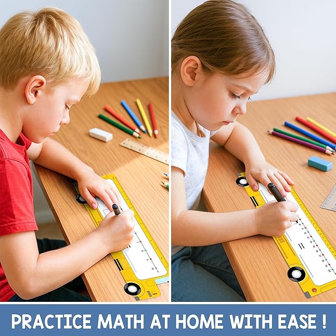 26-Pack School Bus Number Line Dry Erase Boards Cards, 14"x4", Double-Sided, Math Manipulatives for Kids, Student, Kindergarten Elementary Special Education 1st Grade Classroom Must Haves