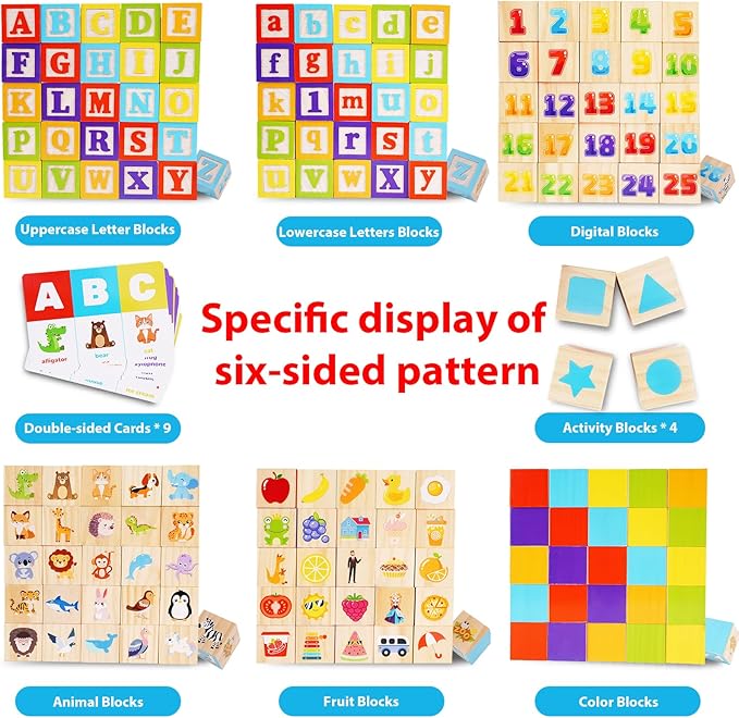 KMTJT Wooden Alphabet Blocks for Toddlers 1-3 | ABC Stacking Blocks Toys for 1 2 3 Year Old Kids | One Year Old Girl Boy 1st First Birthday Gifts | Number Building Blocks Learning Educational Toys