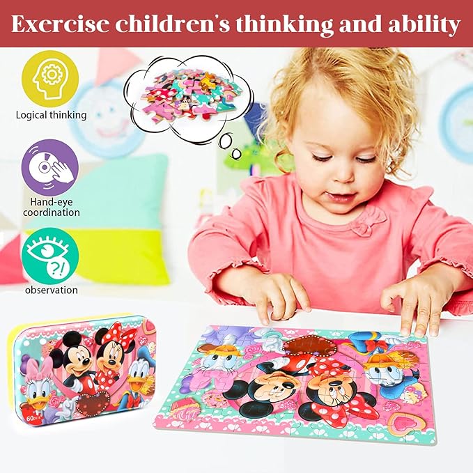 Puzzles for Kids Ages 4-8, 60 Pieces for Kids Ages 3-5 in a Metal Box Jigsaw Puzzles Girls and Boys Educational Toys Gifts