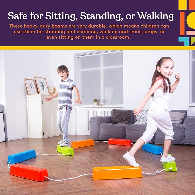 Special Supplies Stepping Stones for Kids Balance Beams 8 Set Non-Slip Textured Surface and Slip Resistant Floor Rubber Edges, Promote Agility, Strength, Active Play