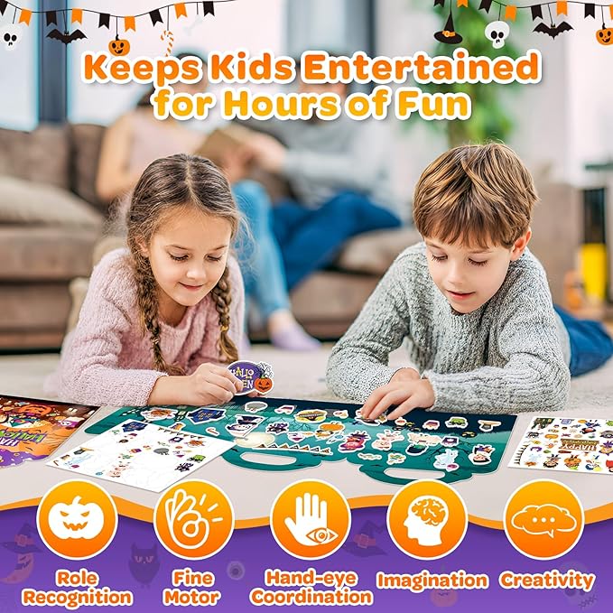 2 Pack Halloween Reusable Sticker Books for Toddlers 2-4 Years, Activity Sticker Books for Toddlers 1-3, Toddler Travel Toys Activities Crafts Gifts, Halloween Party Favor for Boys Girls