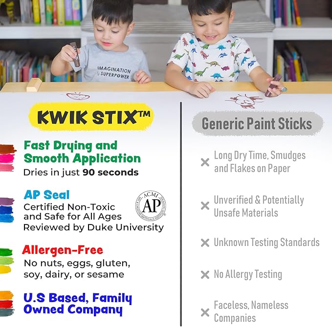 Kwik Stix Solid Tempera Paint Sticks – 12 Pack of Light Blue – Same Color Washable, Quick Dry, ASTM Certified, Non-Toxic, Allergen-Free Kids & Toddler Art Supplies for Home, School & Crafts