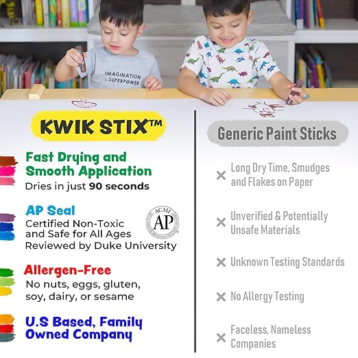 Kwik Stix Solid Tempera Paint Sticks, 96 Colors, Washable Paint Sticks for Kids, Super Quick Drying, Non-Toxic, Allergen Free, Assorted Pack of Classic Colors, Ideal for Kids and Toddlers