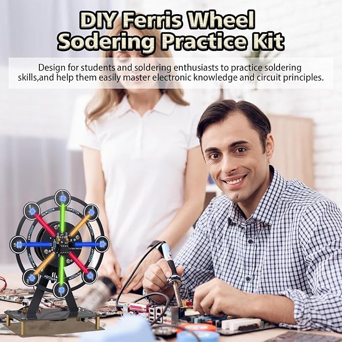 STEM Soldering Practice Kit - DIY Rotating Ferris Wheel Solder Practice Kit with 10 Light Modes, Colorful LED Electronics Soldering Projects for Adult Student Training Desk Decor Present