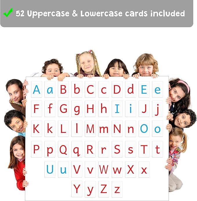 Magnetic Big Montessori Alphabet ABC Flash Cards - 52 Sturdy Uppercase & Lowercase Large Letters, Black - for Classroom Teachers, Homeschool, ESL, Kids and Adults