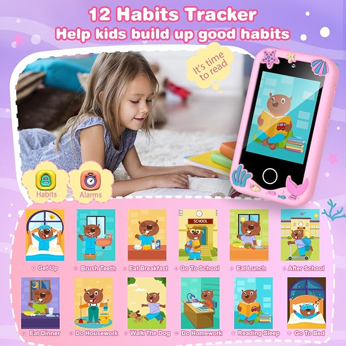 Kids Smart Phone Christmas Birthday Gifts for Boys Age 3-10 Dinosaur Toys Smart Phone 2.8" Touchscreen Built-in 32G SD Card Dual Camera 28 Learning Games Music Player MP3 Music Player