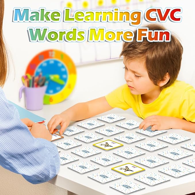 Aizweb CVC Word Match Game - 60 Pc Toddler Card Games for Kids Ages 3-6, Phonics Flash Cards for Preschool & Kindergarten Learning Activities, Educational Toys for Home School Supplies