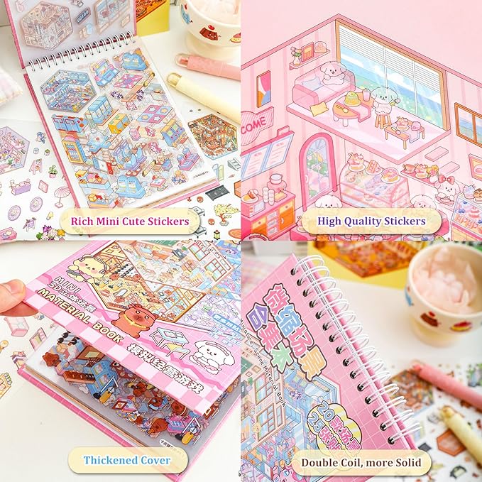Scene Sticker Book for Kids, 20 Sets of 3D Sticker Scenes for Adults Fun Mini Cute Kawaii Stickers Therapy 3D Scenes 3D House Stickers Set Relief Stress Pass The Time