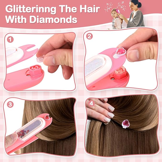Hair Gem Stamper Kit,Bling Hair Jewels for Girls, Hair Styling Tool with Reusable Shining Diamonds, Christmas Birthday Arts & Crafts Gift for 5-12 Year Old Girl