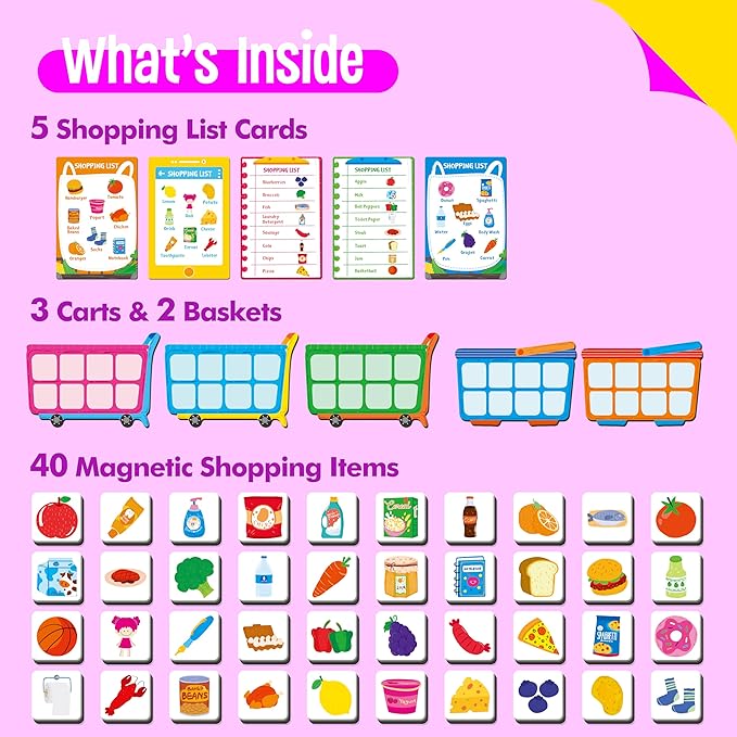 Magnetic Shopping List Game, Funny Groceries Matching Memory Game, Race to Collect Your Items Educational Toy for Boys & Girls at Home