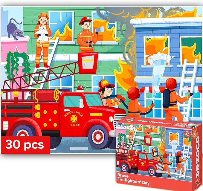 QUOKKA Puzzles for Kids Ages 3-5 - 30 Pieces Puzzles for Toddlers 2-4 - Firefighters Learning Jigsaw Puzzles for Kids 4-6 Years Old - Educational Toys for Boy and Girl