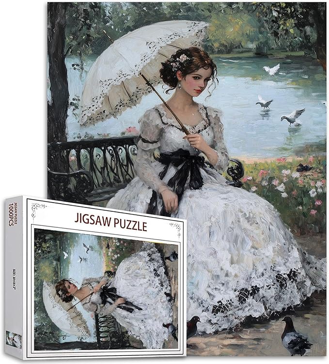 Woman with a Parasol Puzzles for Adults 1000 Piece Jigsaw Puzzles for Adult Victorian Impressionism Puzzles Elegant Lady Jigsaw Puzzles for Lovers Gifts European Noblewoman Jigsaw Puzzle for Adults