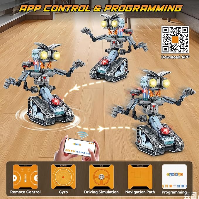 Robot Building Toy with Lights, 5 in 1 Robotic Building Set with APP & Remote Control, RC Tech Tracked Tank Car Fighter Jet Model Kit 795 PCS, Educational Gift for Kids Boys Girls Ages 14+
