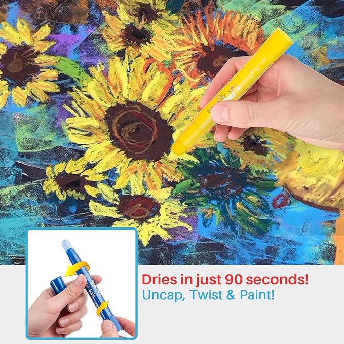 Washable Tempera Paint Sticks | Non-Toxic, Quick Drying & No Mess Paint Sticks for Kids, Best Art Birthday Gifts for Kids (12 Colors)