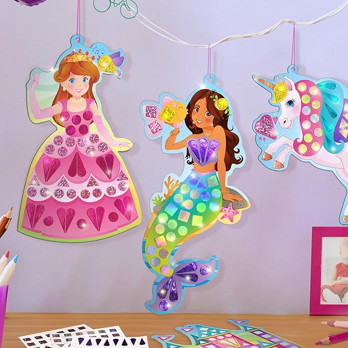 Imagimake Mirror Mosaic Princess & Unicorn Kids Art Set | DIY Craft Kit | Foil Stickers for Kids | Birthday Gift for Girls and Boys Ages 3,4,5,6,7,8 | 3 Year Old Girl Gifts