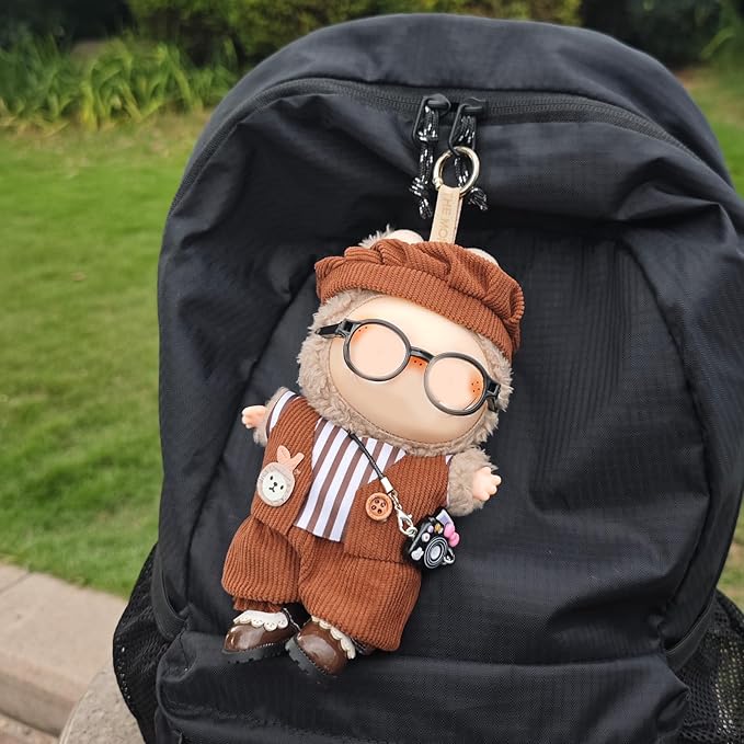 17cm Doll Clothes Set, Cute Boy Outfits for Clothes and Glasses, 7 PCS Cute Hat & Overalls Set Stylish Outfits Exquisite Accessories