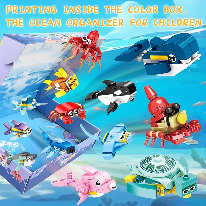 24 Packs Favors Kids Building Blocks Sea Animals Pool Party Favors Building Set for Birthday, Goodie Bag Stuffers, Classroom Prizes, Easter for Boys and Girls Ages 6-12