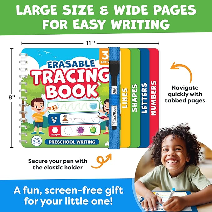 Preschool Learning Activities - Tracing Books for Kids Ages 3-5 - Toddler Handwriting Practice - Letter Tracing for Kids Preschool Kindergarten Workbooks 3-4, 4-5 Learning Books - 3 year old boy gift