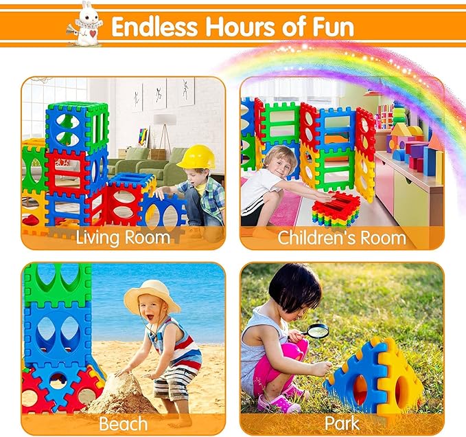 Costzon 32 Pieces Jumbo Building Blocks for Kids, Big Waffle Block Set, Preschool Educational Creativity Sensory Toy, Interconnecting Stacking Building Toy Set for Boys & Girls
