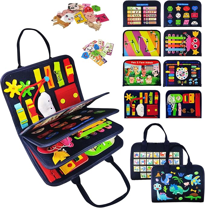TenFans Busy Board - Montessori Toys for 3+ Year Old - Sensory Toys for Toddlers 3-5 - Gifts for Boys Learning Fine Motor Skills - Educational Activities Travel Toys for Car Airplane