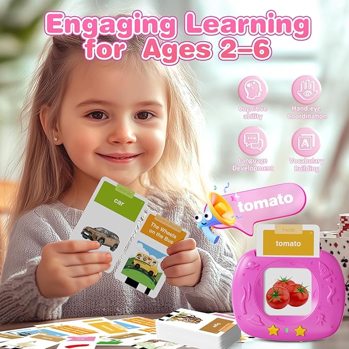 HOMESTEC Toddlers Talking Flash Cards with American Accent & 144 Sight Words, Speech Therapy Toys for 3 4 5 6 Years Old Boys and Girls (Pink)