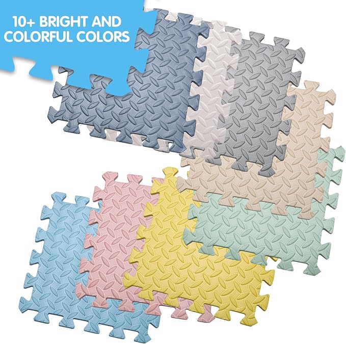 Coolcandy EVA Foam Play Mat, 16 Tiles Colorful Baby Play Mat, Square Kids Playmat with Solid Colored, 0.4" Thickened Interlocking Foam Floor Tiles, Puzzle Play Mat for Baby Lying, Playing (Gray Blue)