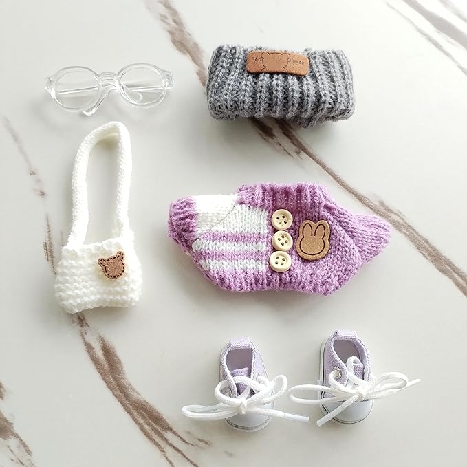 15cm & 17cm Doll Clothes Outfits Set - Premium Dress Up Bundle with Exquisite Accessories | Soft Fabric Fashion Doll Costume for 15-17cm Dolls (Purple-5)