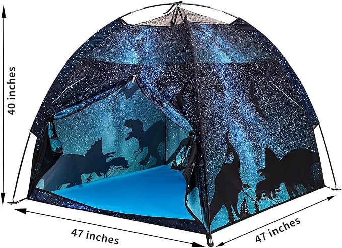 Kids Play Tent Lucky Castle Playhouse for Boys and Girls Easy Fun Dome Tent Camping Playground Pop Up Tent for Kids Indoor and Outdoor Imaginative Play Perfect Kid's Gift (Black Dinosaur)